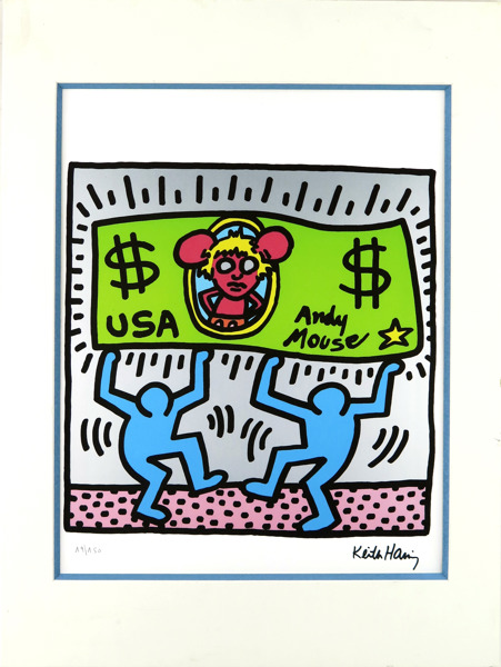 Haring, Keith, efter honom, gicléetryck, "Andy Mouse", efter original från 1985, 